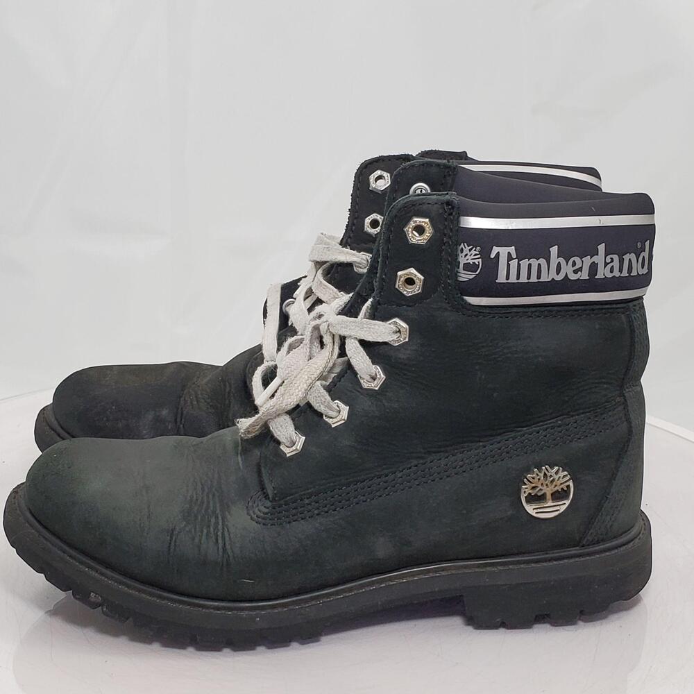 Vintage Y2K Timberland A41CX Combat Ankle Boots Women 8.5 M Black Nubuck Logo